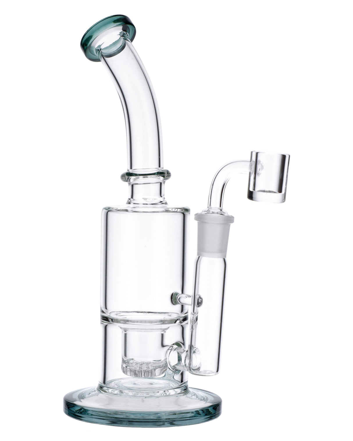 Compact Teal 8" Dual-Purpose Bubbler Rig by Valiant, Borosilicate Glass, 90 Degree Joint, Side View