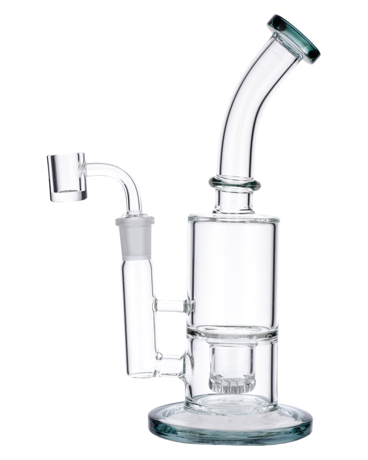 Valiant Distribution Teal Dual-Purpose Bubbler Rig, 8" with 90 Degree Joint, Front View on White Background