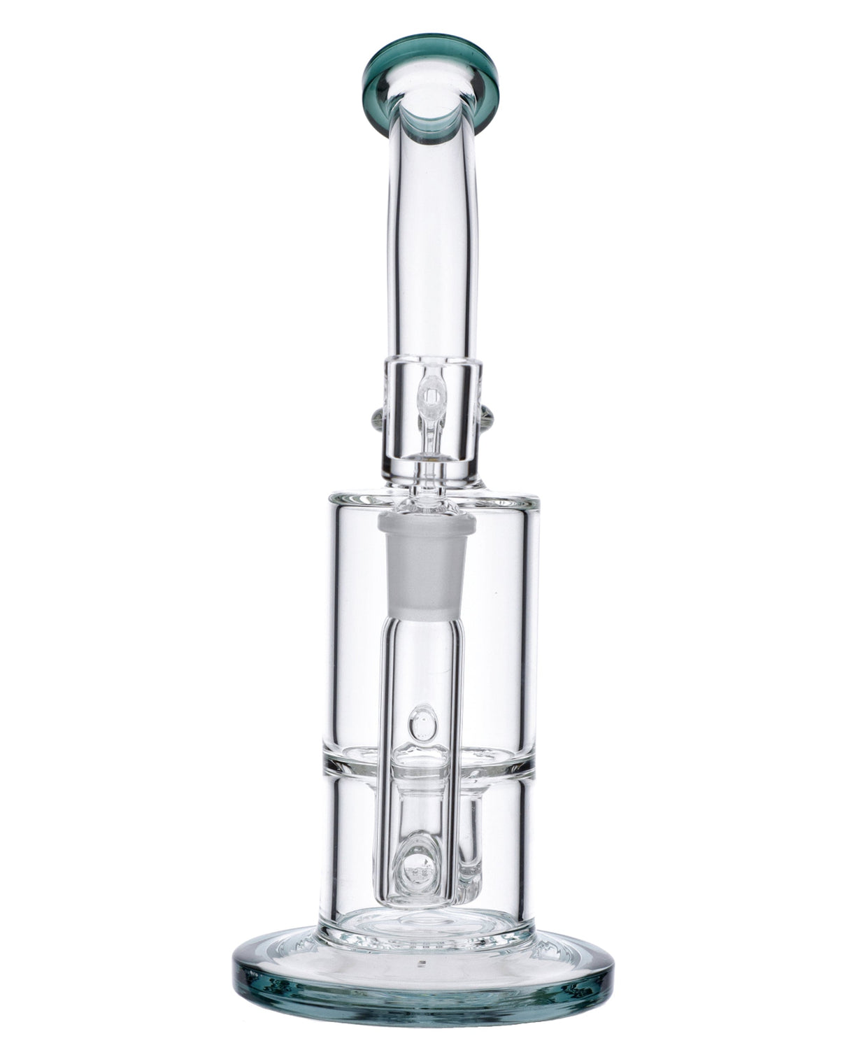 Teal Dual-Purpose Bubbler Rig by Valiant Distribution, 8" tall, 90-degree joint, front view on white background