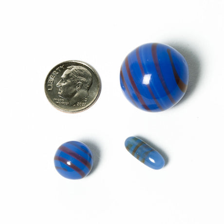 aLeaf Terp Slurp Pearl Set in mixed blue stripes, 3 pc mix, shown with a dime for scale