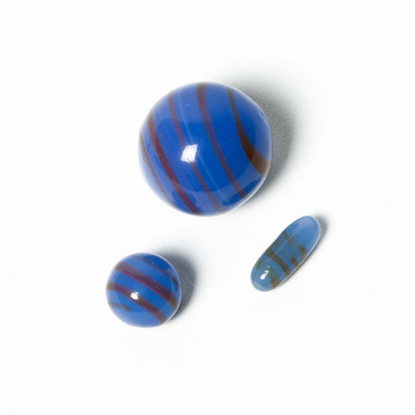 aLeaf Terp Slurp Pearl Set in blue stripes, 3 pc mix for dab rigs, top view on white background