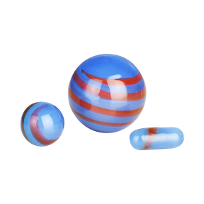 Borosilicate glass Terp Slurper Pill & Marble Set for dab rigs, blue and red stripes, top view