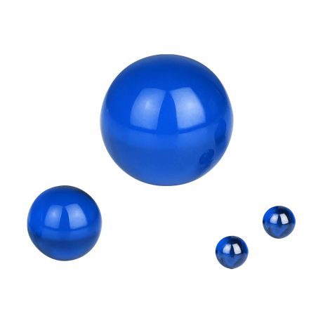 Solid blue color marble set for dab rigs, 4-pack, in various sizes, borosilicate glass, top view