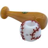 LA Pipes "420 Stretch" Bat & Baseball Glass Pipe for Dry Herbs, Angled Side View
