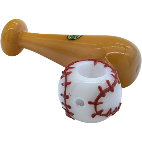 LA Pipes Baseball Glass Pipe - 4.65" Borosilicate, Angled Side View on White Background