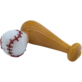 LA Pipes "420 Stretch" Bat & Baseball Glass Pipe for Dry Herbs, Angled Side View