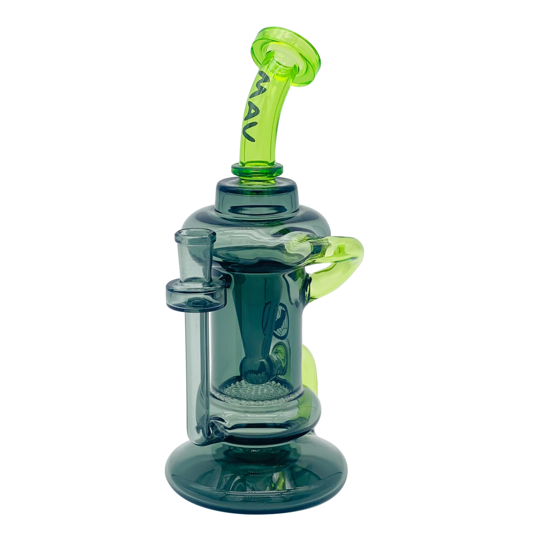 MAV Glass - The Big Bear Recycler Dab Rig in Teal with Bent Neck Design - Front View