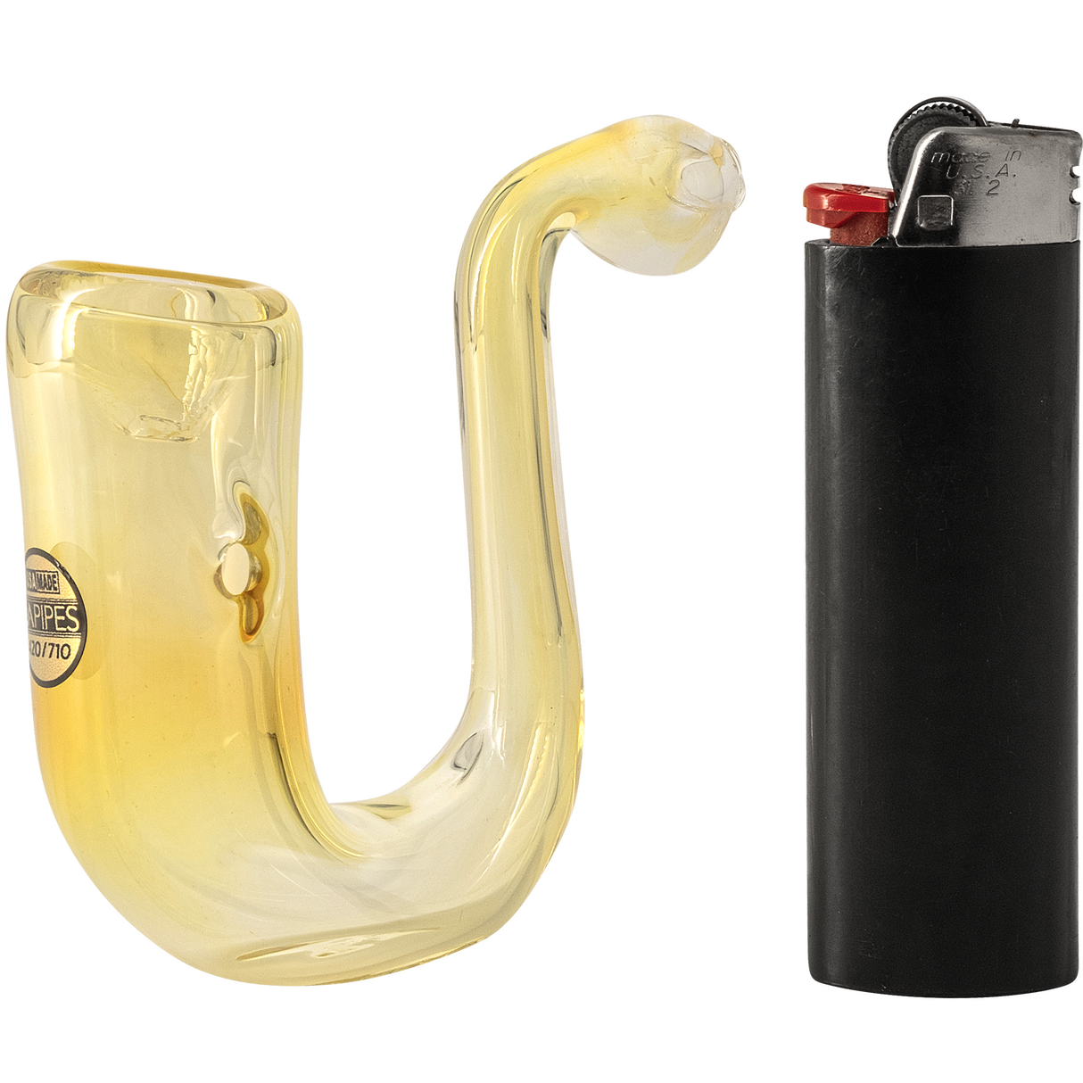 LA Pipes "Calabash" Fumed Glass Sherlock Hand Pipe - Side View with Lighter