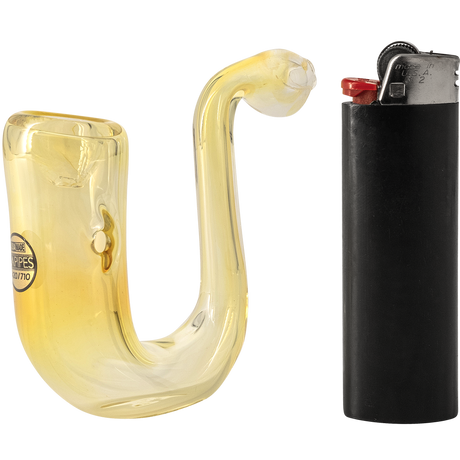 LA Pipes "Calabash" Fumed Glass Sherlock Hand Pipe - Side View with Lighter