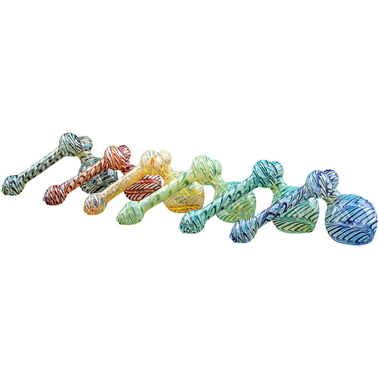 LA Pipes Colored Sidecar Bubblers in various hues, top view, for dry herbs, made in USA