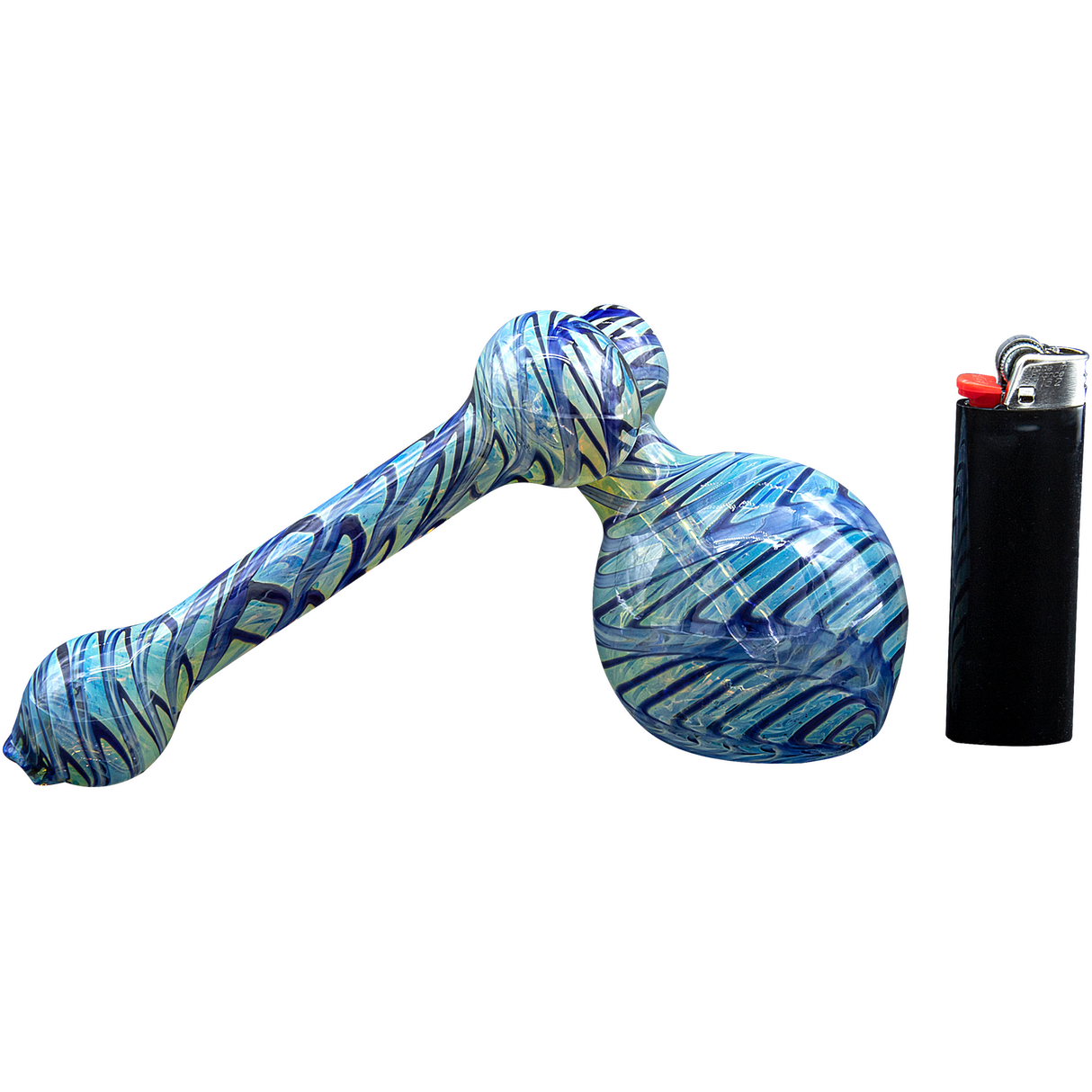 LA Pipes Colored Sidecar Fumed Bubbler Pipe, 6" Borosilicate Glass, USA-Made, with Lighter for Scale