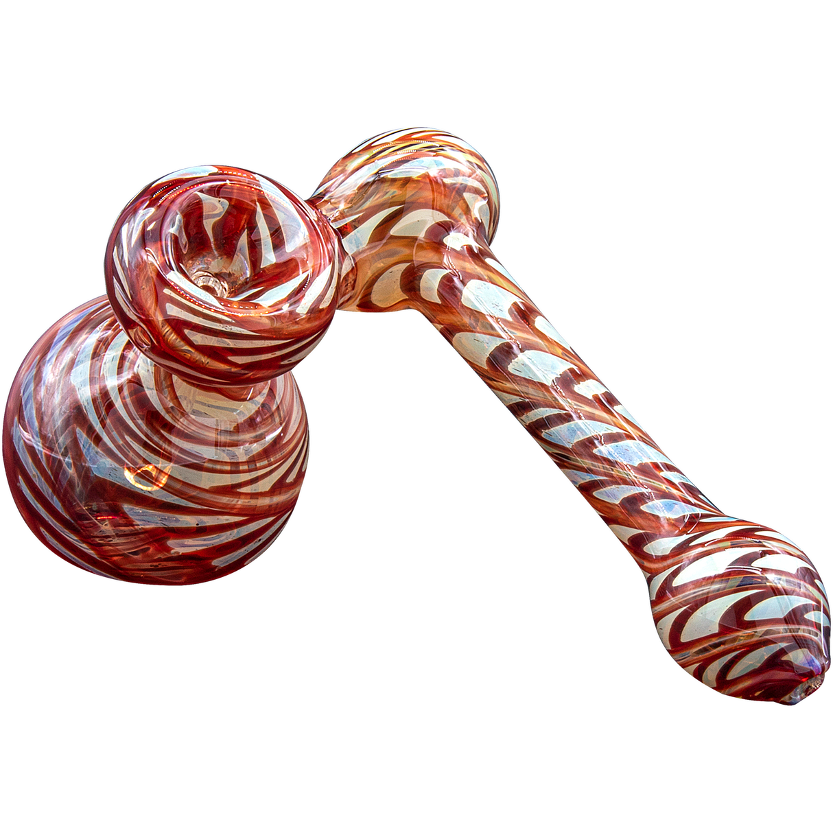 LA Pipes Colored Sidecar Bubbler in Ruby Red with Fumed Glass Design, 6" Length