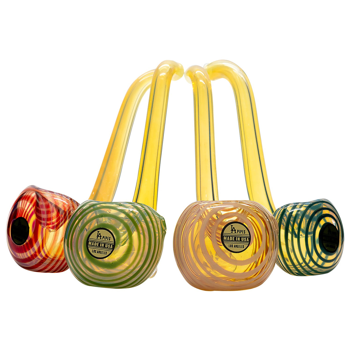 LA Pipes "Flaco" Skinny Glass Sherlock Pipes in various swirl designs, front view