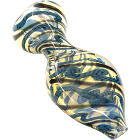 LA Pipes "Flat Belly" Inside-Out Chillum in Blue Hues - Compact Borosilicate Glass Pipe