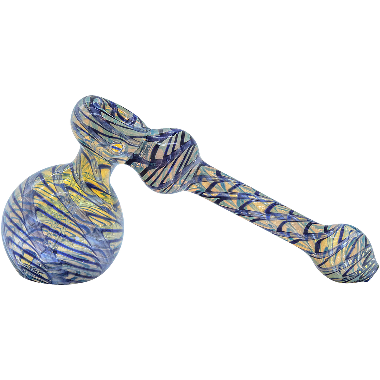 LA Pipes "Full Rake" Fumed Hammer Bubbler Pipe in blue and yellow swirls, 6" length, USA made