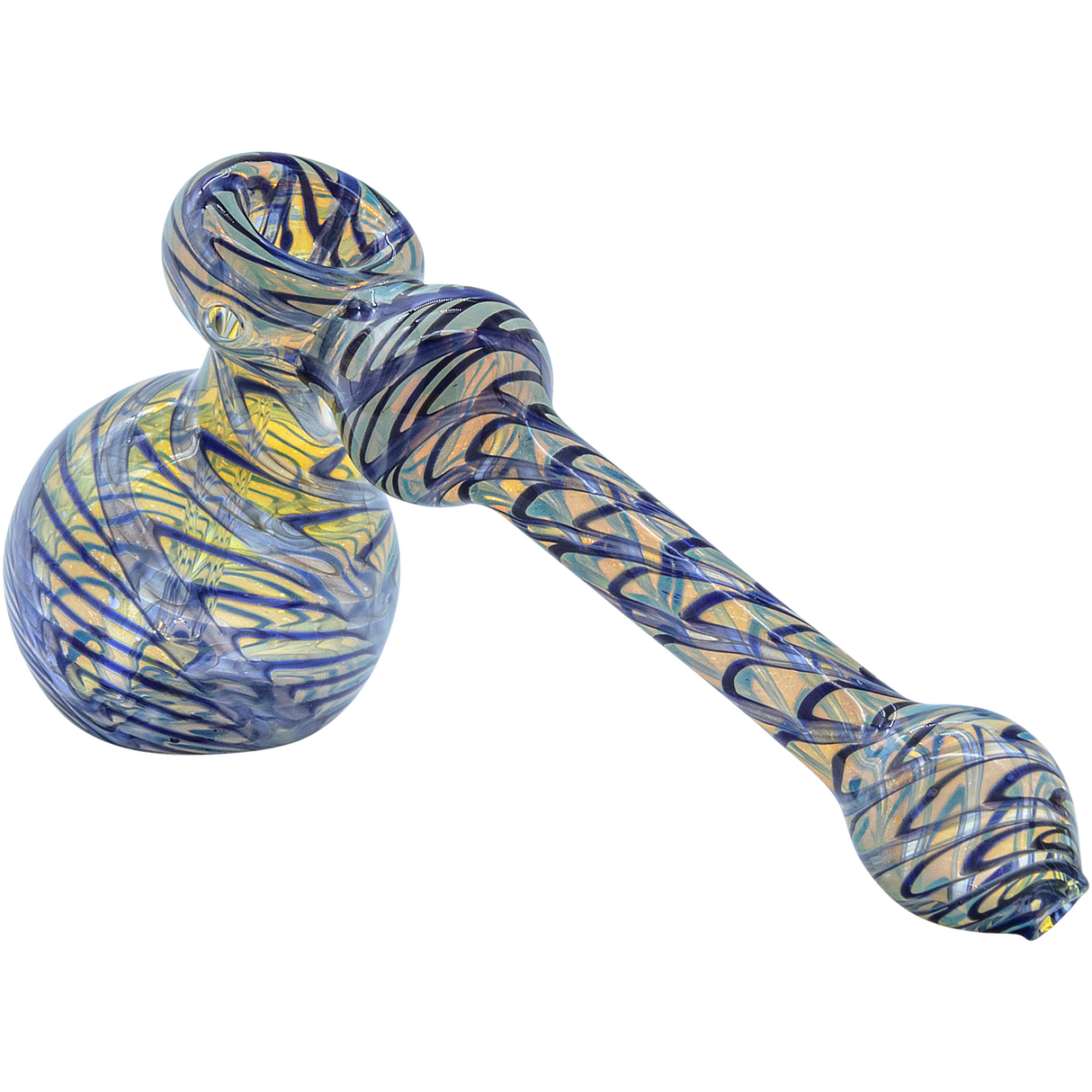 LA Pipes "Full Rake" Fumed Hammer Bubbler Pipe in blue, side view on white background