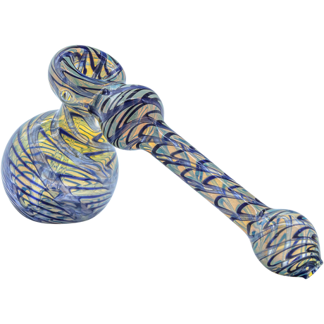 LA Pipes "Full Rake" Fumed Hammer Bubbler Pipe in blue, side view on white background