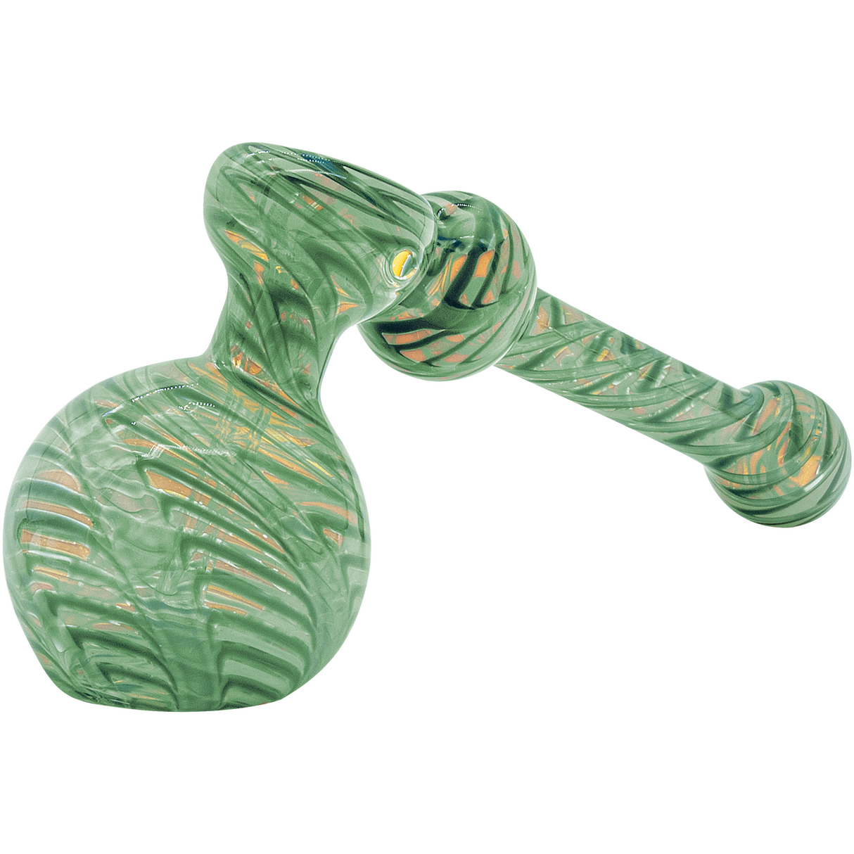 LA Pipes "Full Rake" Fumed Hammer Bubbler in Forest Green with Swirl Design, Side View