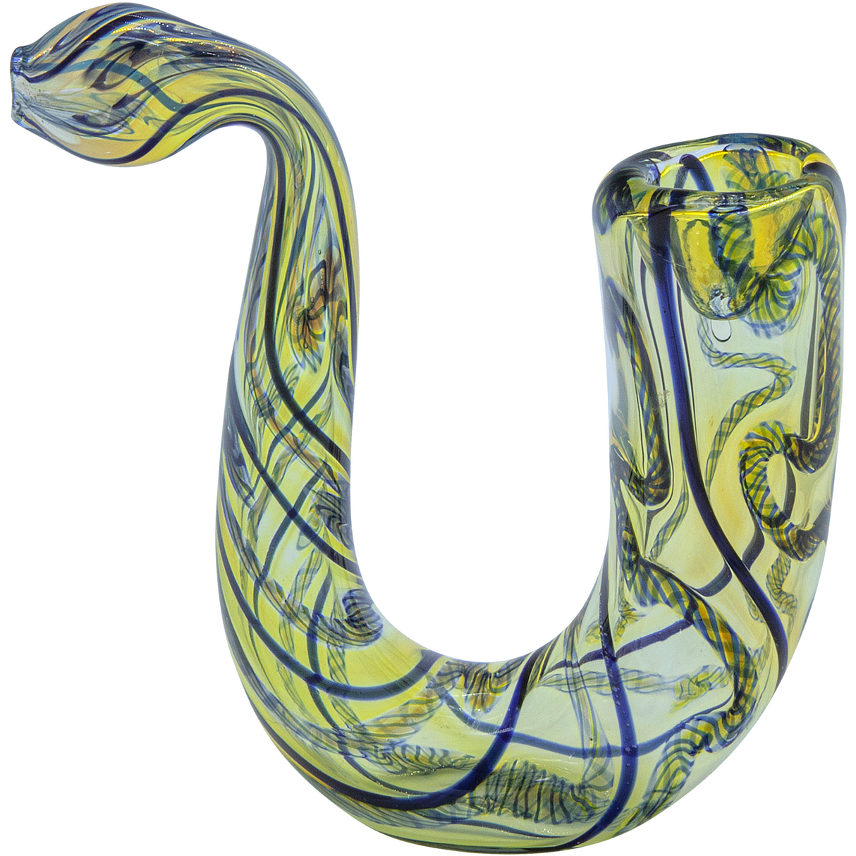 LA Pipes "Gentleman's Sherlock" Pipe in Blue Hues, Fumed Color Changing Glass, Side View