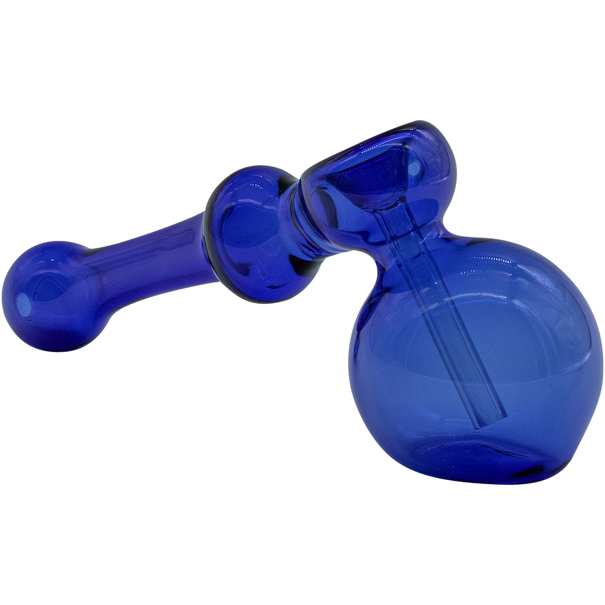 LA Pipes Glass Hammer Bubbler Pipe in blue, 6" borosilicate, for dry herbs, side view
