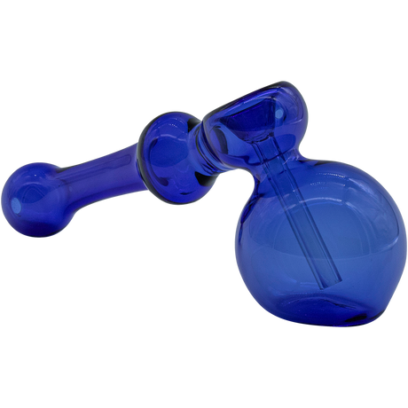 LA Pipes Glass Hammer Bubbler Pipe in blue, 6" borosilicate, for dry herbs, side view