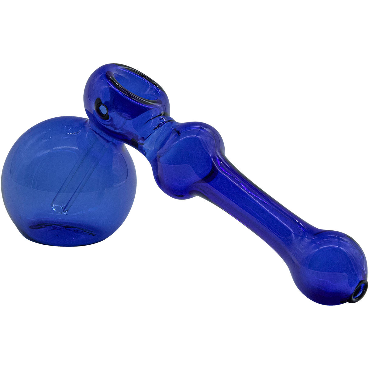 LA Pipes "Glass Hammer" Bubbler Pipe in blue, 6" borosilicate glass, side view on white background