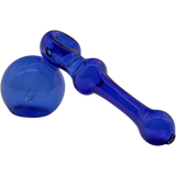 LA Pipes "Glass Hammer" Bubbler Pipe in blue, 6" borosilicate glass, side view on white background