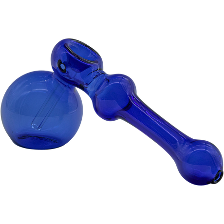 LA Pipes "Glass Hammer" Bubbler Pipe in blue, 6" borosilicate glass, side view on white background