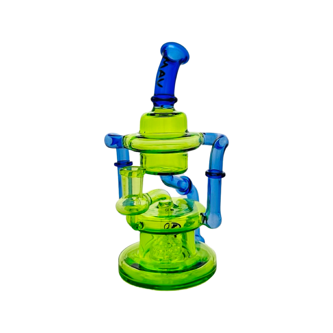 MAV Glass Griffith Microscopic Slitted Puck Bent Neck Recycler in Green & Blue
