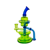 MAV Glass - The Griffith Microscopic Slitted Puck Bent Neck Recycler in vibrant green and blue