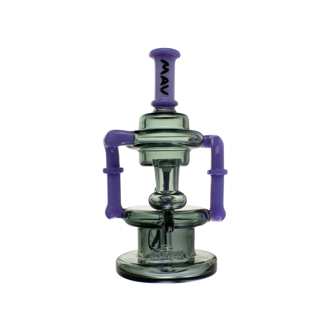 MAV Glass Griffith Microscopic Slitted Puck Bent Neck Recycler Dab Rig Front View