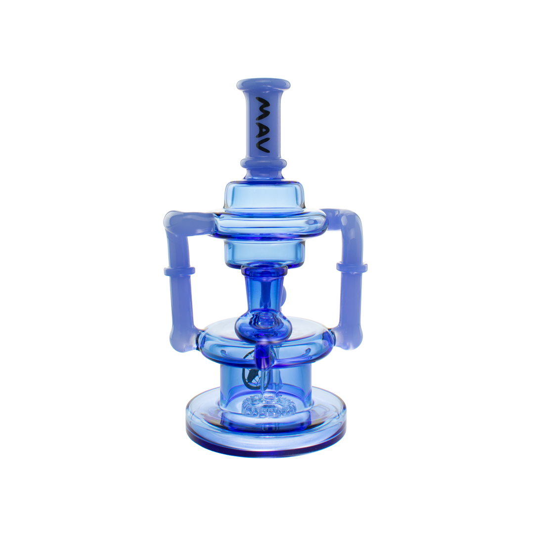 MAV Glass Griffith Microscopic Slitted Puck Bent Neck Recycler in Blue - Front View