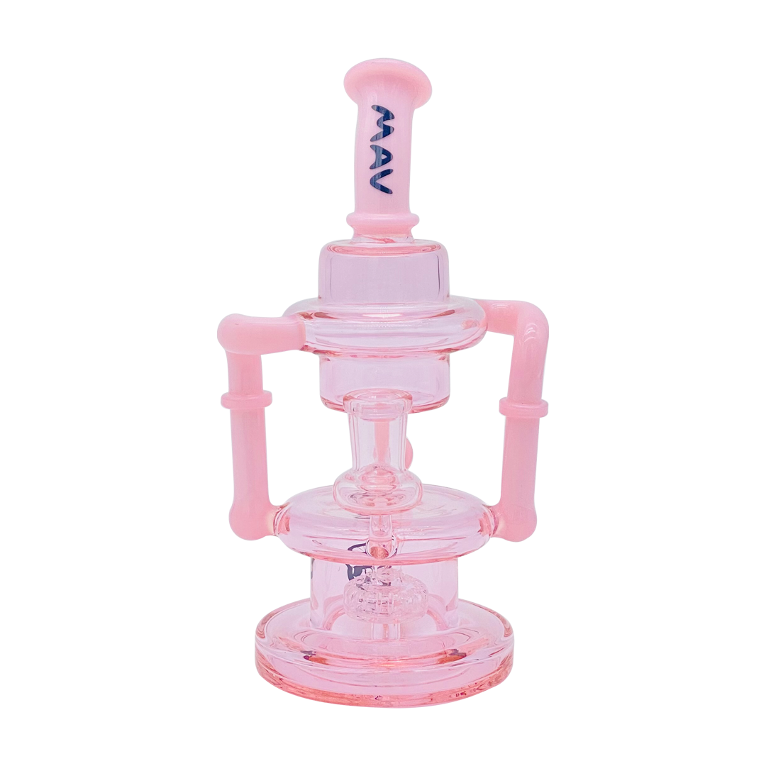 MAV Glass Griffith Microscopic Slitted Puck Bent Neck Recycler in Pink - Front View
