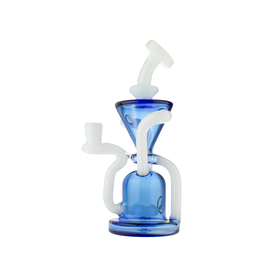 MAV Glass - The Humboldt Dab Rig - Front View with Blue Accents and Swirl Design