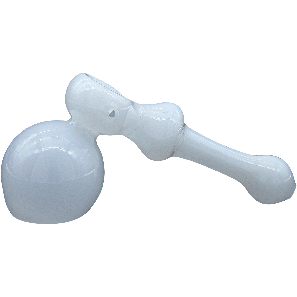 LA Pipes "Ivory Hammer" Glass Hammer Bubbler Pipe in white, compact design for dry herbs, side view