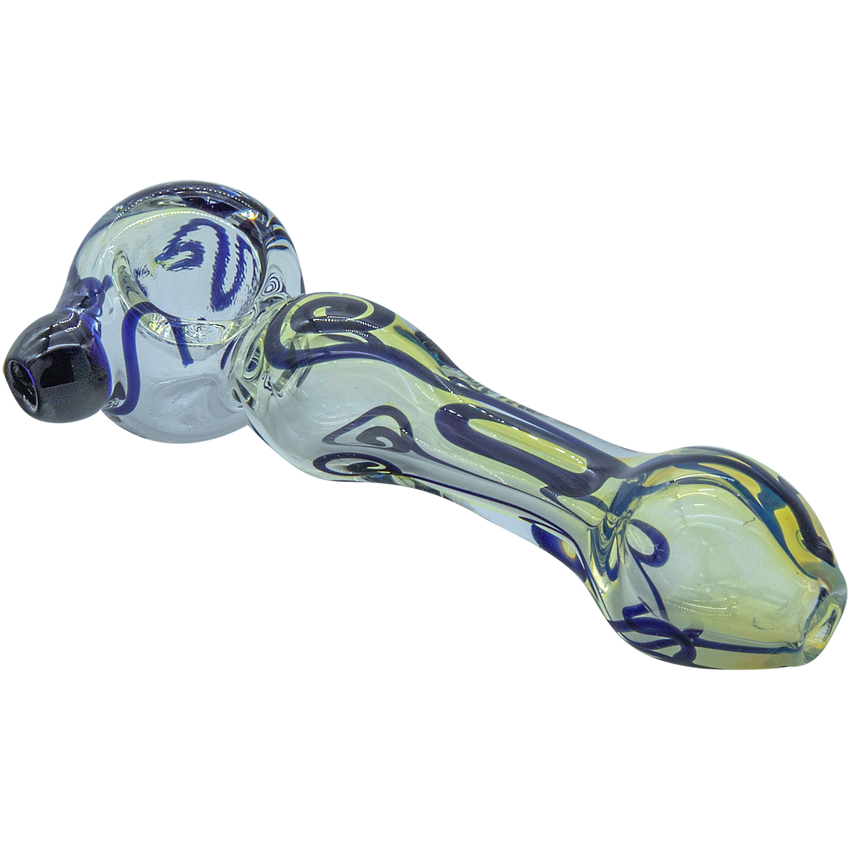 LA Pipes Painted Warrior Spoon Glass Pipe in Cobalt Blue, Fumed Color Changing, 3.25" Long