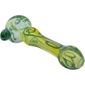LA Pipes Painted Warrior Spoon Glass Pipe in Forest Green with Fumed Color Changing Design
