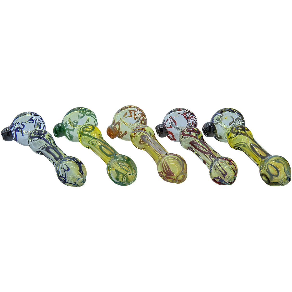 LA Pipes Painted Warrior Spoon Glass Pipes, Fumed Color Changing, 3.25" Length, For Dry Herbs