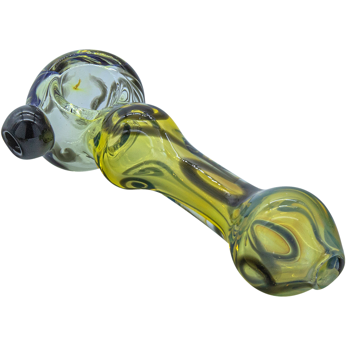 LA Pipes "Painted Warrior Spoon" Glass Pipe in Onyx Black, Fumed Color Changing Design