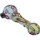 LA Pipes Painted Warrior Spoon Glass Pipe for Dry Herbs, Ruby Red Variant, 3.25" Length