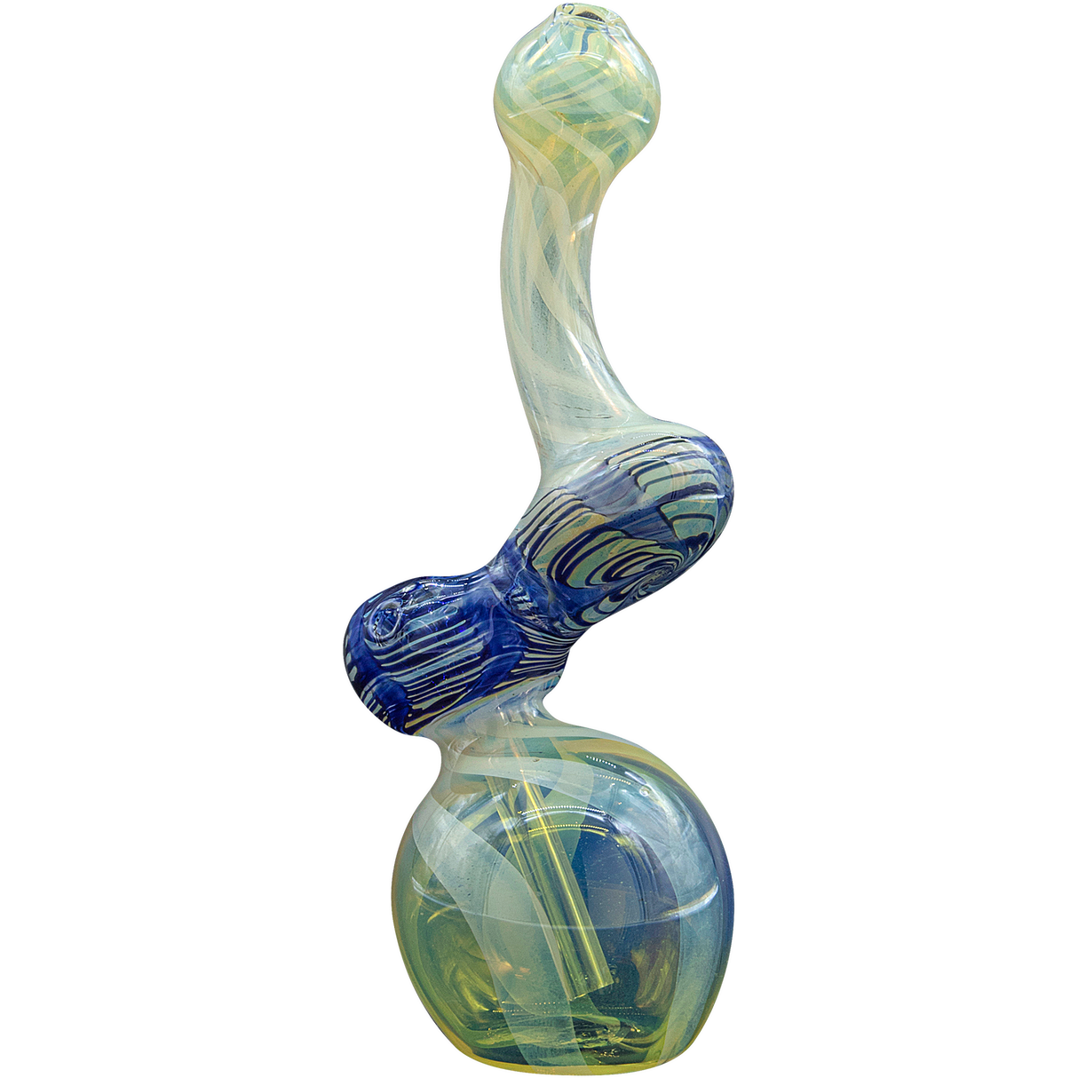 LA Pipes "Rake Bubb" Fumed Sherlock Bubbler Pipe in Blue Variant, 6" Height, Front View