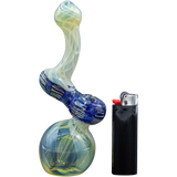 LA Pipes "Rake Bubb" Fumed Sherlock Bubbler Pipe in Blue, Front View with Lighter