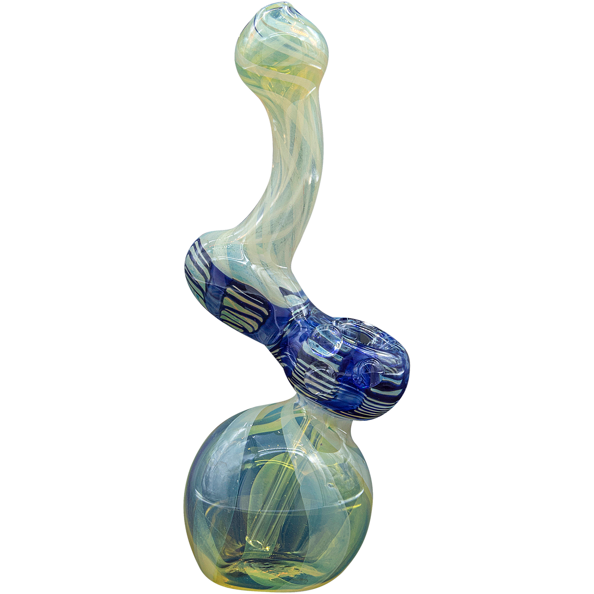 LA Pipes "Rake Bubb" Fumed Sherlock Bubbler Pipe in Blue, Front View on White Background