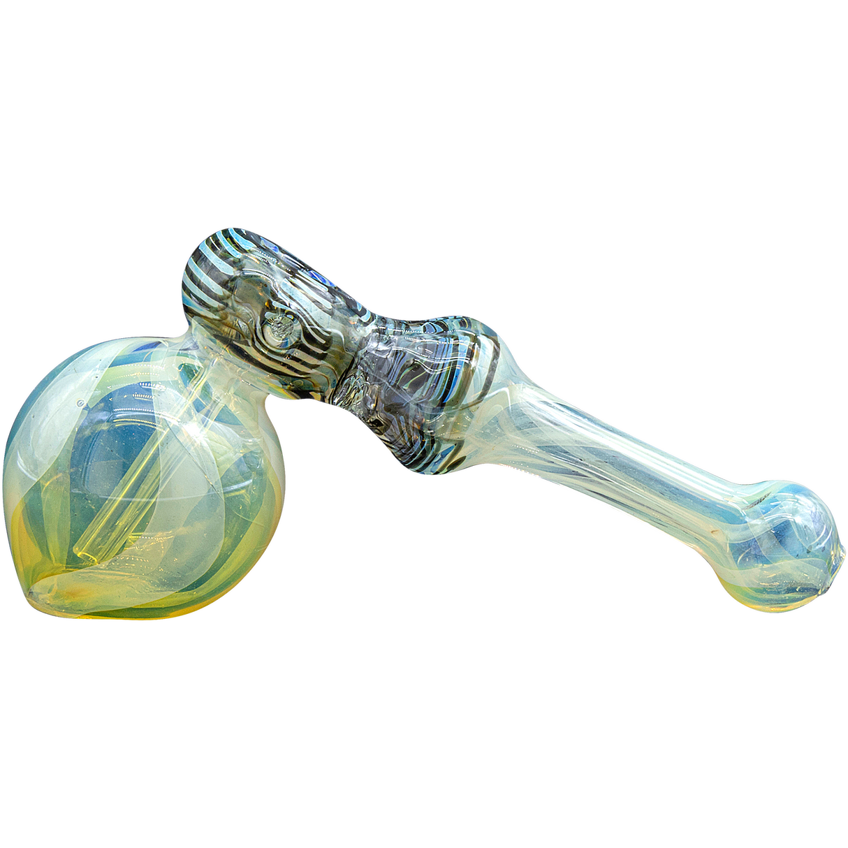 LA Pipes "Raked Hammer" Fumed Hammer Bubbler Pipe in Black Onyx, 6" Borosilicate Glass