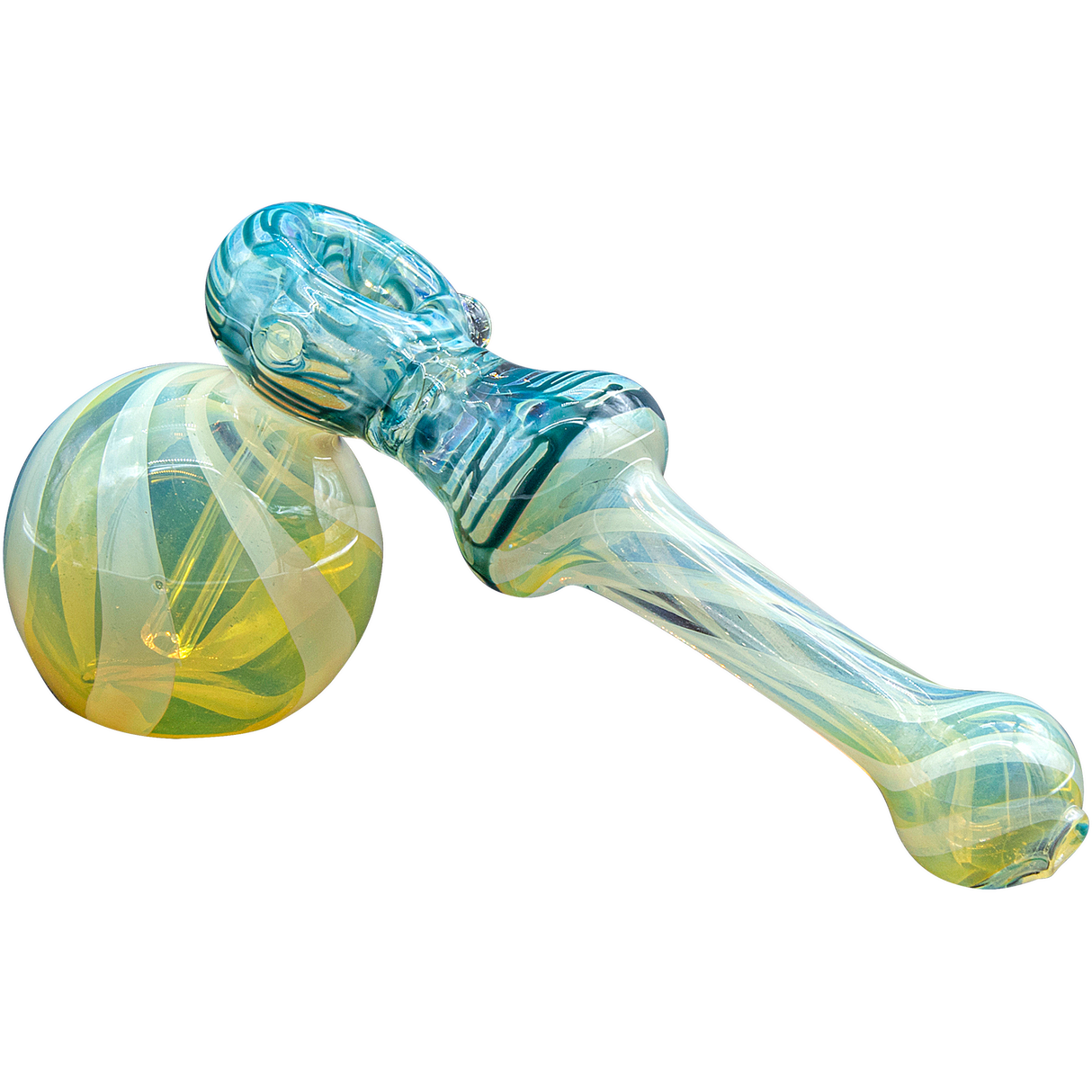 LA Pipes "Raked Hammer" Fumed Hammer Bubbler Pipe in Blue and Yellow Swirl Design