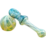 LA Pipes "Raked Hammer" Fumed Hammer Bubbler Pipe in Blue and Yellow Swirl Design