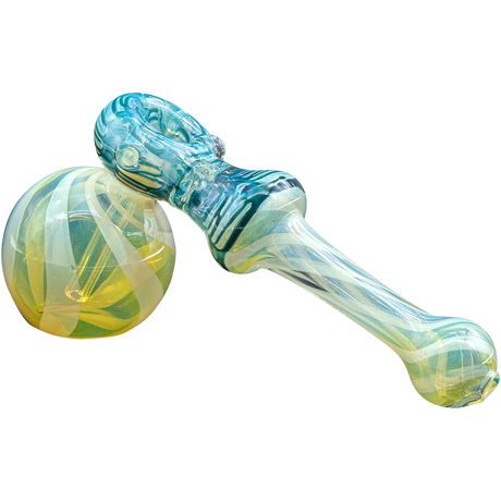 LA Pipes "Raked Hammer" Fumed Hammer Bubbler Pipe in Blue and Yellow Swirl Design
