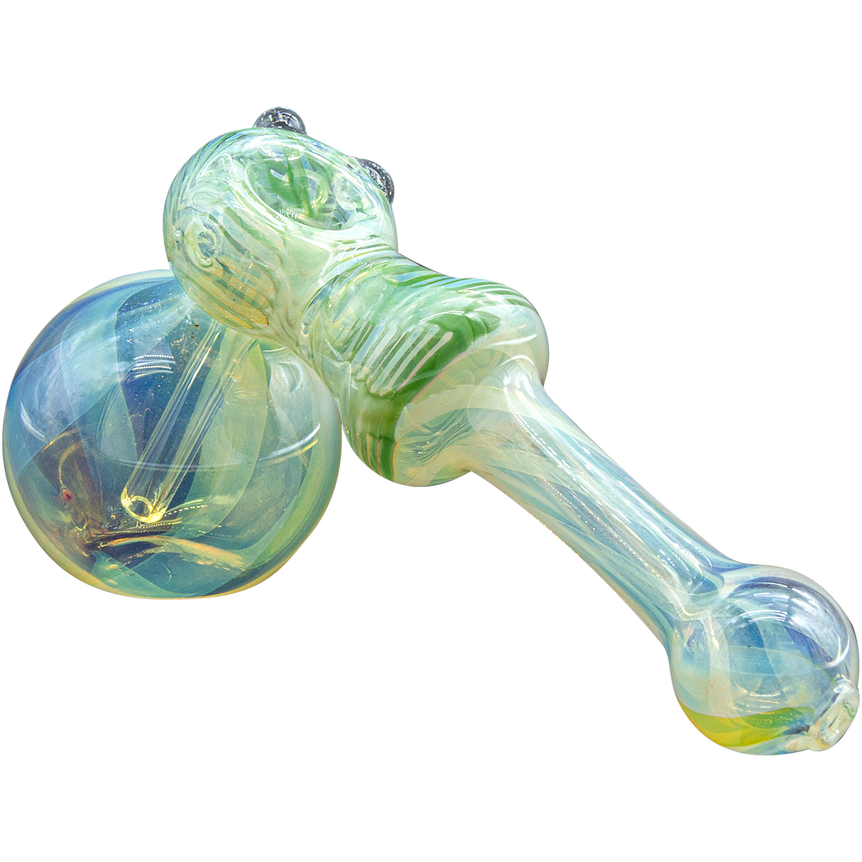 LA Pipes "Raked Hammer" Fumed Hammer Bubbler Pipe in Green, Side View on White Background