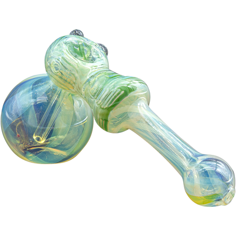 LA Pipes "Raked Hammer" Fumed Hammer Bubbler Pipe in Green, Side View on White Background
