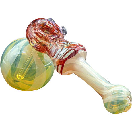 LA Pipes Raked Hammer Fumed Bubbler Pipe in Yellow & Red, Side View on White Background